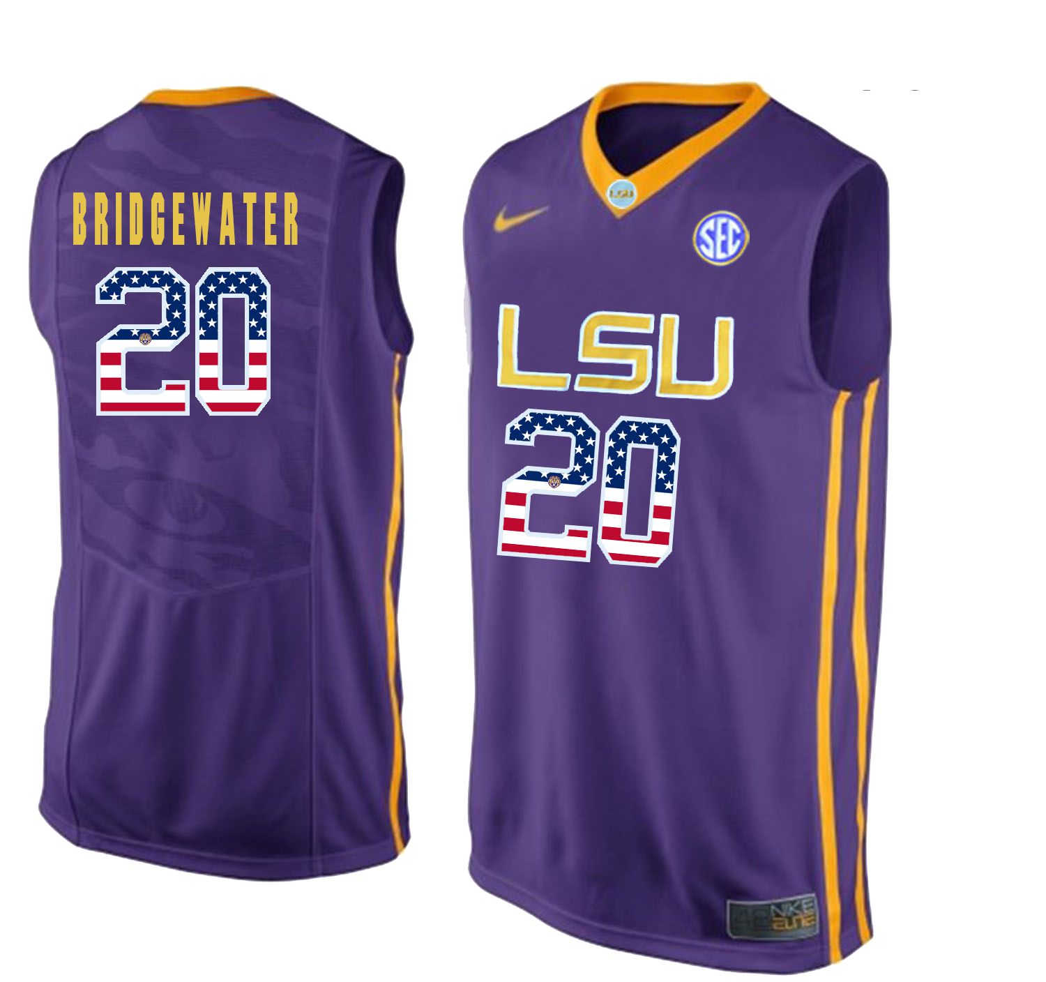 Men LSU Tigers #20 Bridgewater Purple Flag Customized NCAA Jerseys->customized ncaa jersey->Custom Jersey